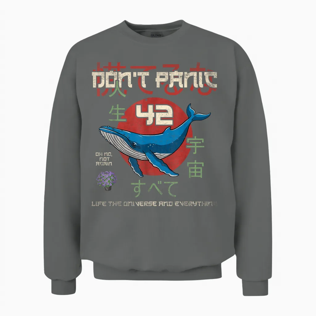 Japanisches Kunstleben Das Universum Und Alles Don't Panic 42 Unisex Sweatshirt in Graphite Heather