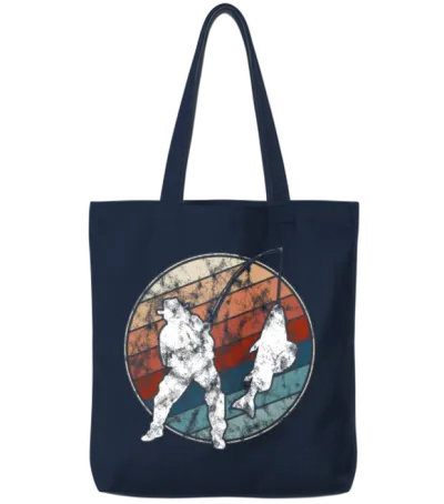 Fishing in Retro Style Tote Bags - Navy