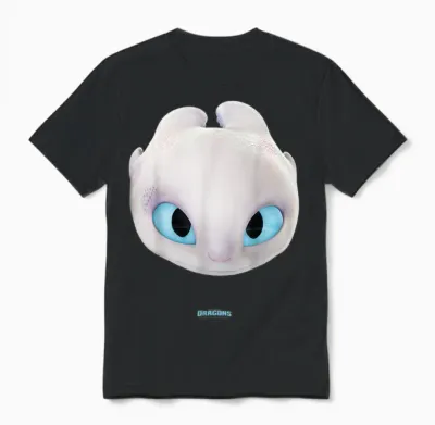 Dreamworks Dragons Light Fury Big Face Costume 3d T-Shirt, White Unisex T-Shirt - Black