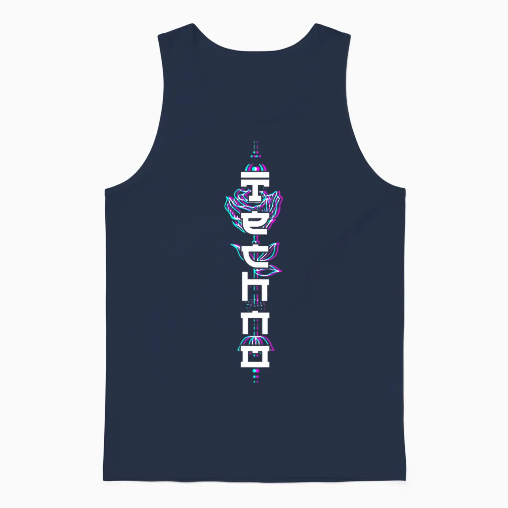 Techno Aesthetic Goth Rave Japan Rose Festival (back Print) T-Shirt, Black Unisex Tank Top in Navy