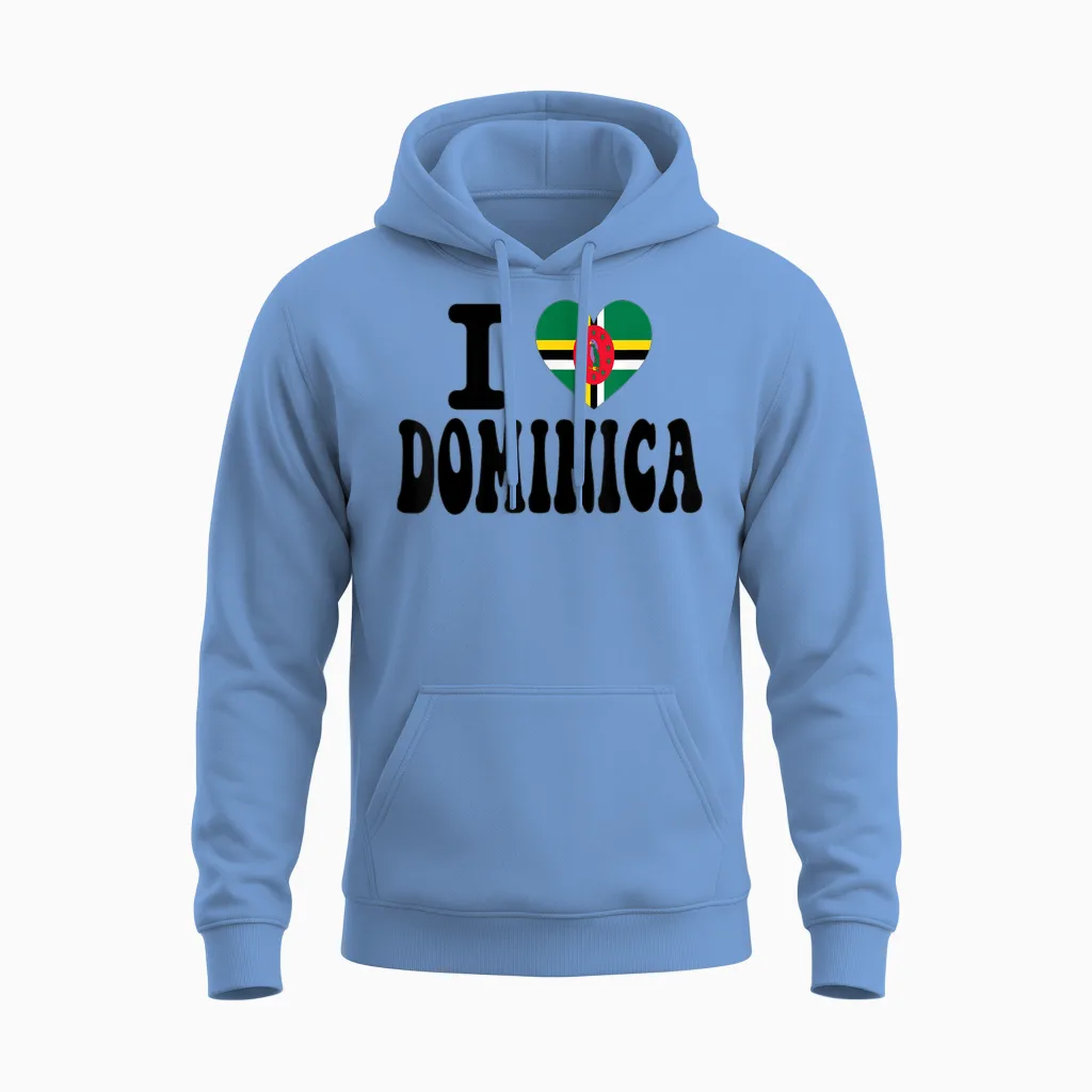 Souvenir De Voyage Rétro Avec Inscription « I Love Dominica » Unisex Hoodie in Carolina Blue