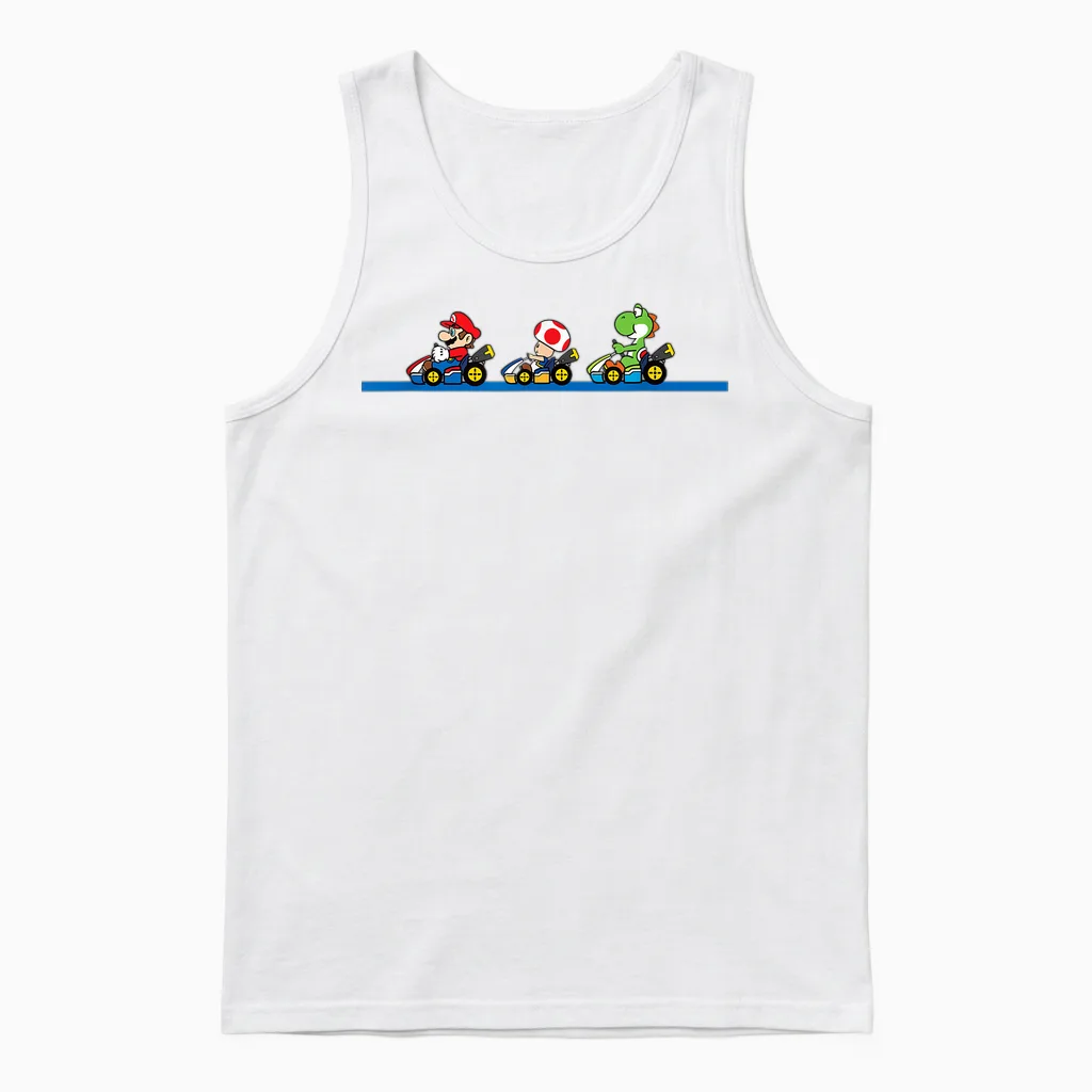 Mario Kart Yoshi Toad & Mario Vintage Race Line Up Unisex Tank Top in White
