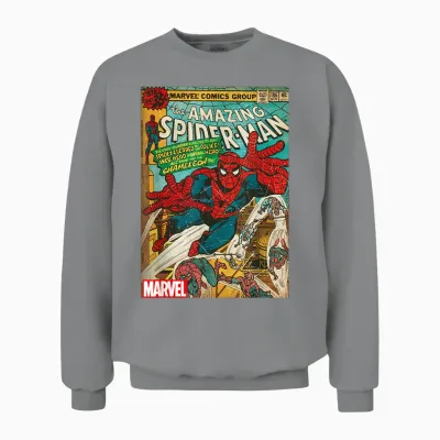 Marvel Spider-Man Vintage Comic Cover T-Shirt, Black Unisex Sweatshirt - Sport Grey