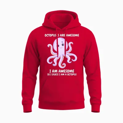 Cute Smiling Lila Octopus Unisex Hoodie - Red