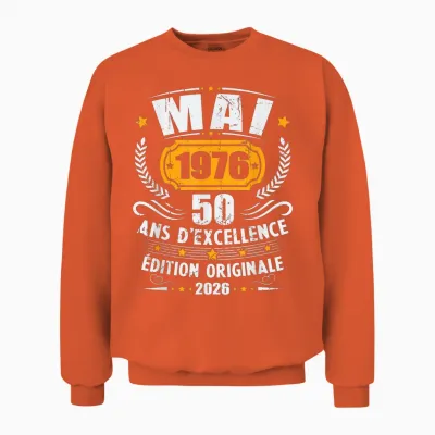 Vintage Mai 1976 Cadeau Anniversaire 50 Ans Hommes Femmes Unisex Sweatshirt - Orange