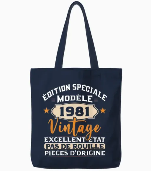 Original Gift Vintage 1981 Birthday Party 43 Years Man T-Shirt, Black, S Tote Bags - Navy
