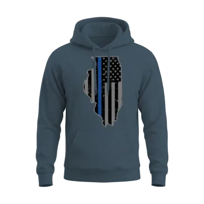 Illinois Police & Law Enforcement Thin Blue Line Unisex Hoodie - Dark Heather