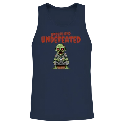 Undead and Undefeated – Retro Zombie Gamer Unisex Tank Top - Navy