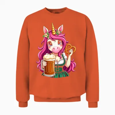 German Drindl Unicorn Beer Pretzel Oktoberfest Party T-Shirt, Black, S Unisex Sweatshirt - Orange