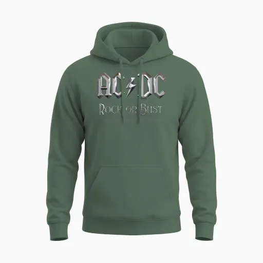 Ac/dc Logo in Silver Rock or Bust Album Unisex Hoodie - Military Green