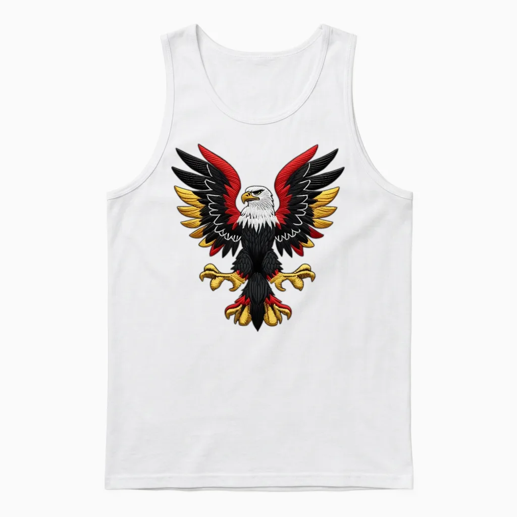 German Eagle with Black Red Yellow Wing Art Design Unisex Tank Top in White
