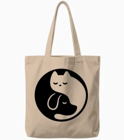 Yin Yang Cat and Dog Tote Bags - Natural