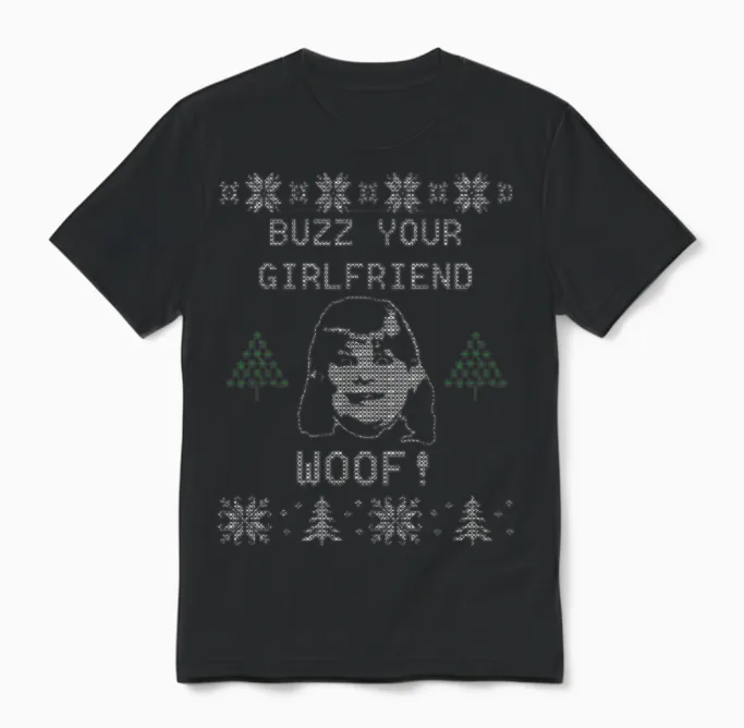 Buzz You Girlfriend Woof Couples & Matching Gift Unisex T-Shirt in Black