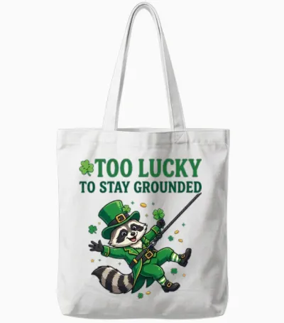 Too Lucky to Stay Grounded Funny Raccoon Tote Bags - White