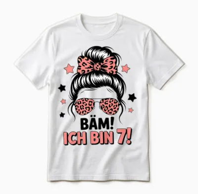 Bäm Ich Bin 7 Messy Bun Mädchen 7 Geburtstag Unisex T-Shirt - White