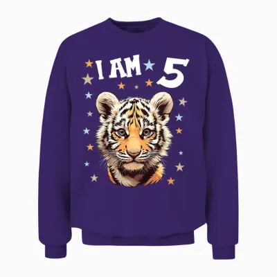 Kinder 5 Jahre Alt Tiger 5. Geburtstag Unisex Sweatshirt - Purple