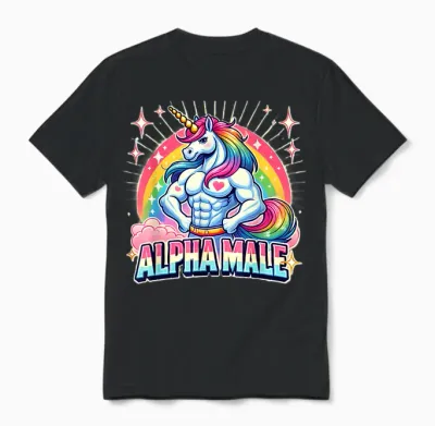 Alpha Male Unicorn for Man Funny Unicorn T-Shirt, Black, S Unisex T-Shirt - Black