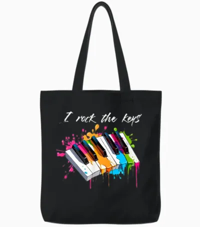 T-Shirt with "i Rock the Keys" Musician Keyboard Piano, Black Tote Bags - Black