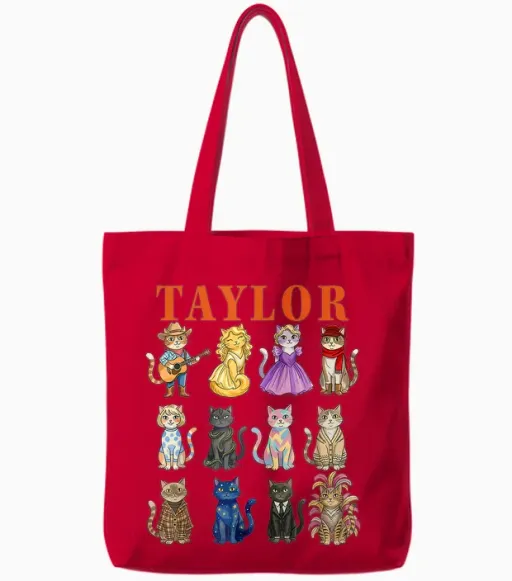 Taylor Groovy Name Cat 80's Vintage Birthday Girls Tote Bags in Red