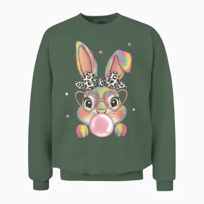 Easter T-Shirt Women's Children's Rabbit Bunny T-Shirt, Black, S Unisex Sweatshirt - Military Green