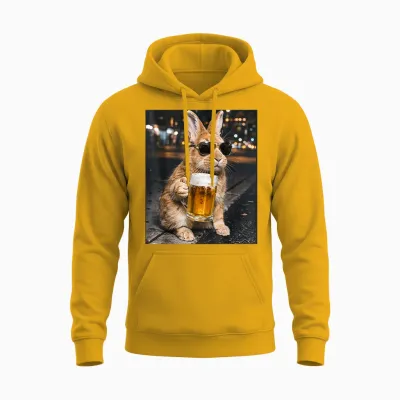 Lustiger Hase Trinkt Bier Mit Sonnenbrille Frohe Ostern Unisex Hoodie - Gold
