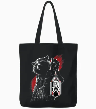 Marvel Avengers Endgame Rocket Portrait T-Shirt, Black Tote Bags - Black