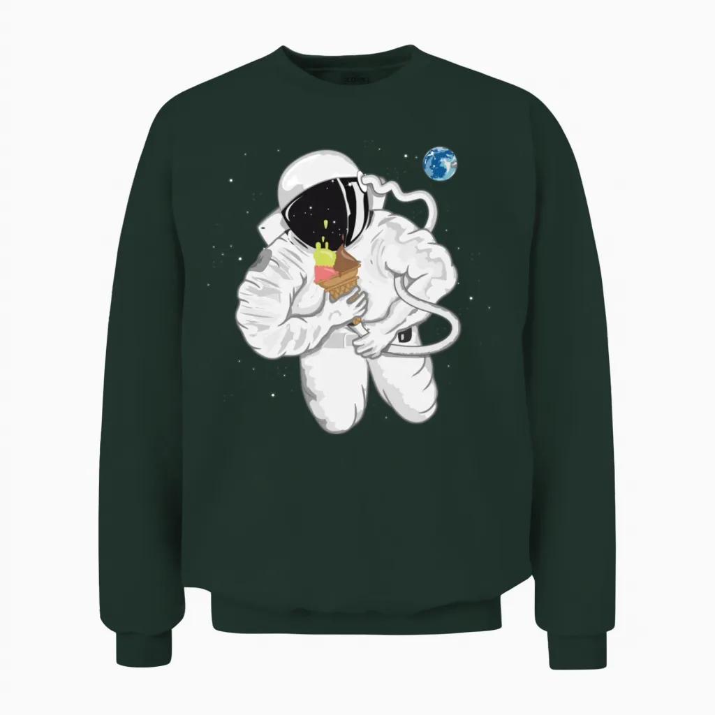 Astronaut with Ice Cream Cone Unisex Sweatshirt in Forest