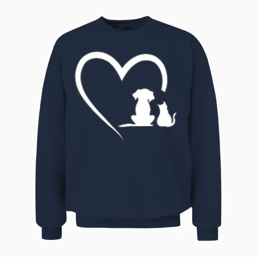 Dog Puppy Dog Cat Heart Dog Lover - Dog & Cat Unisex Sweatshirt - Navy