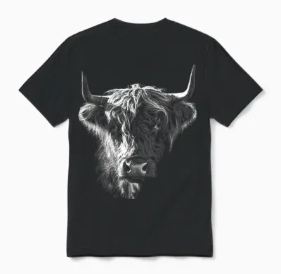 @n!mal Highland Cow Art Gesicht Tier Portrait Grafik Highland Cow T-Shirt Für Tierliebhaber, Familien, Kinder - Unisex - Schwarz - S Unisex T-Shirt - Black