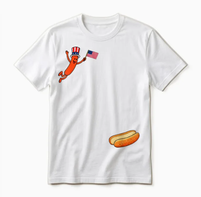 Hotdog Freedom Dive Funny Uncle Sam Hot Dog Jumping into Bun Unisex T-Shirt in White