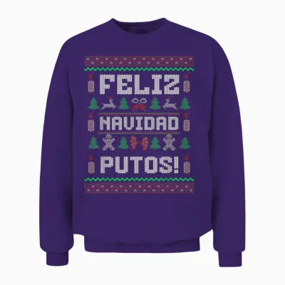 Feliz Navidad Putos Funny Mexican Christmas Sweater Design Unisex Sweatshirt - Purple