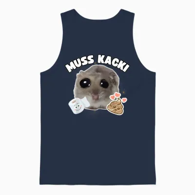 Must Kacki Funny Sad Hamster Cute Hamstie T-Shirt, Black Unisex Tank Top - Navy