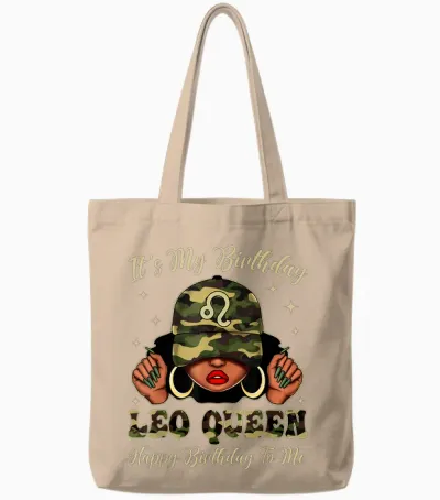 Leo Queen Black Woman with Cap Camo It's My Birthday Tote Bags - Natural
