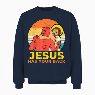 Jesus Has Your Back Jiu Jitsu Funny Gift Christian Retro Unisex Sweatshirt - Navy