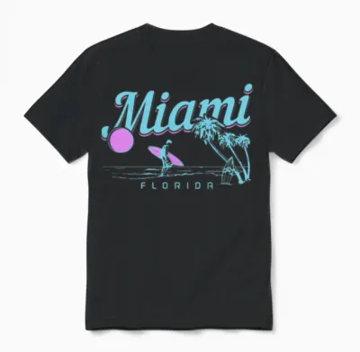 Miami Beach Florida Surfer Unisex T-Shirt - Black