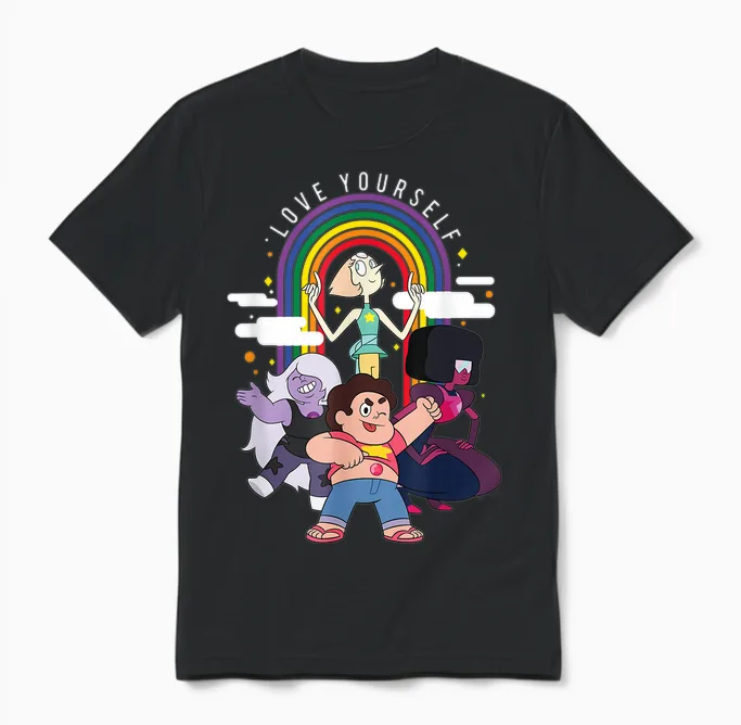 Steven Universe Pride Group Shot Love Yourself Unisex T-Shirt in Black