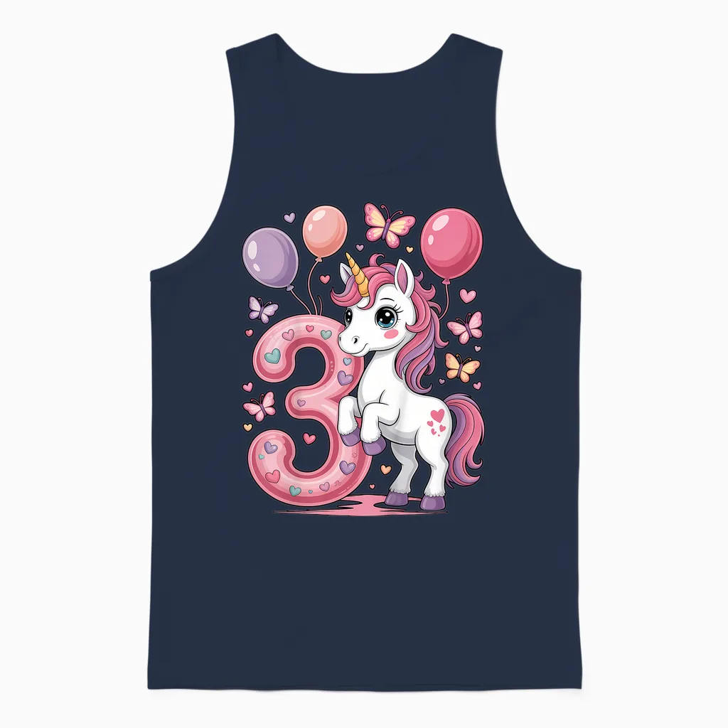 Unicorn 3rd Birthday Girl 3 Years Old Horses I Am 3 Unisex Tank Top in Navy