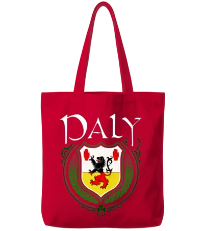 Daly Family Irish Coat of Arms Clan Crest Tote Bags - Red
