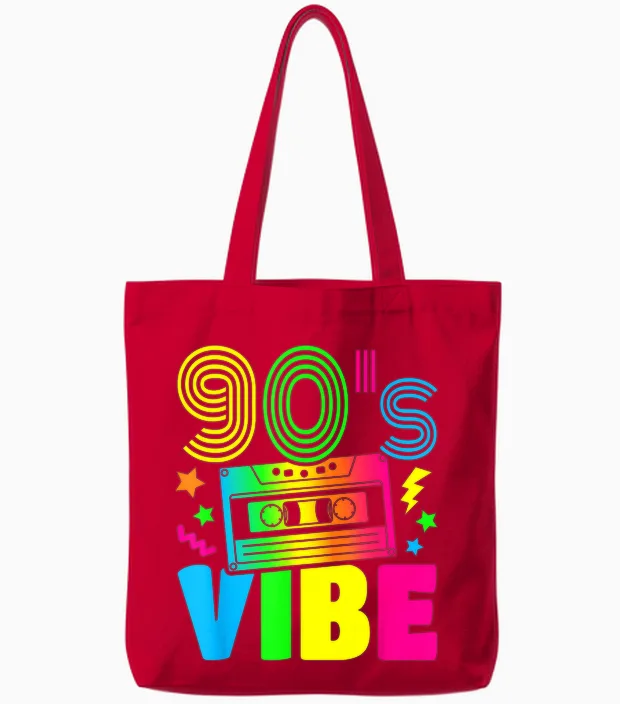 90s 90s Vibe 90s Costume Party Outfit T-Shirt, Black Tote Bags in Red