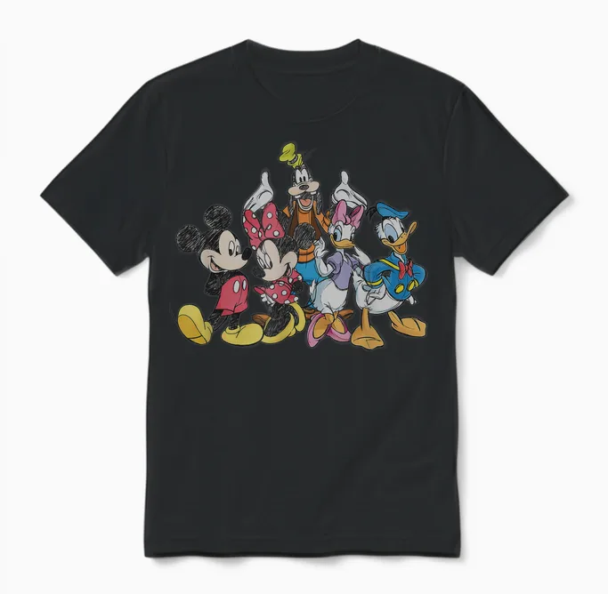 Disney Mickey Mouse and Friends Short Sleeve Unisex T-Shirt - Black