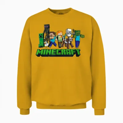 Minecraft Character Lineup Logo T-Shirt, Gray Unisex Sweatshirt - Gold