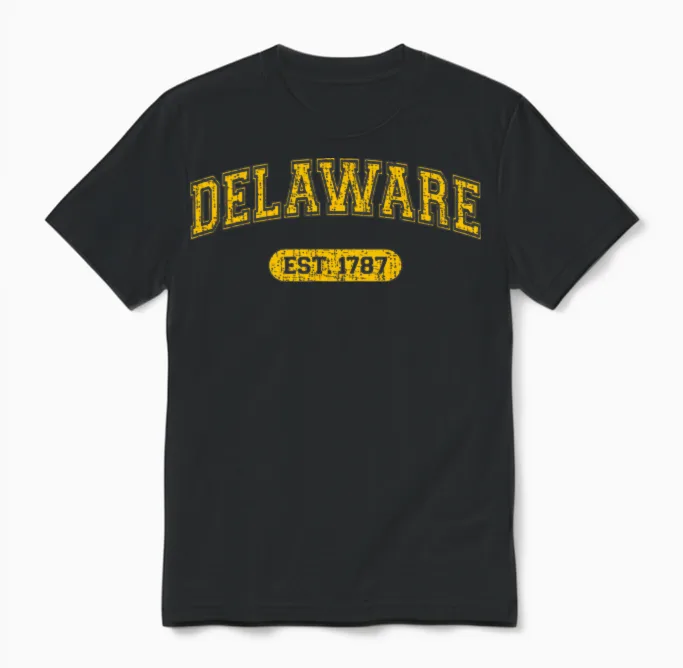 Retro Delaware 1787 Distressed Unisex T-Shirt - Black