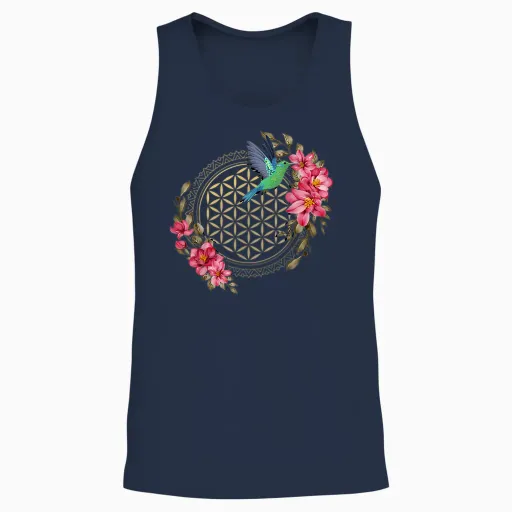 Hummingbird Sacred Geometry Flower of Life Hummingbird Unisex Tank Top - Navy