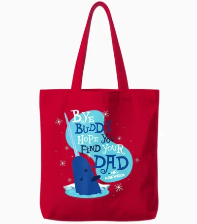 Elf Bye Buddy Narwhal Color Illustration Funny Christmas Tote Bags - Red