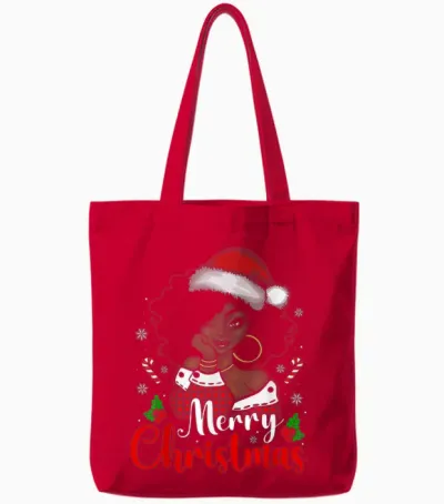 Merry Christmas Black African Girl Santa Hat Xmas Pajamas Tote Bags - Red