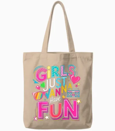 Funny Girls Just Wanna Have Fun Awesome 70s 80s 90s 1980s T-Shirt, Black, S Tote Bags - Natural