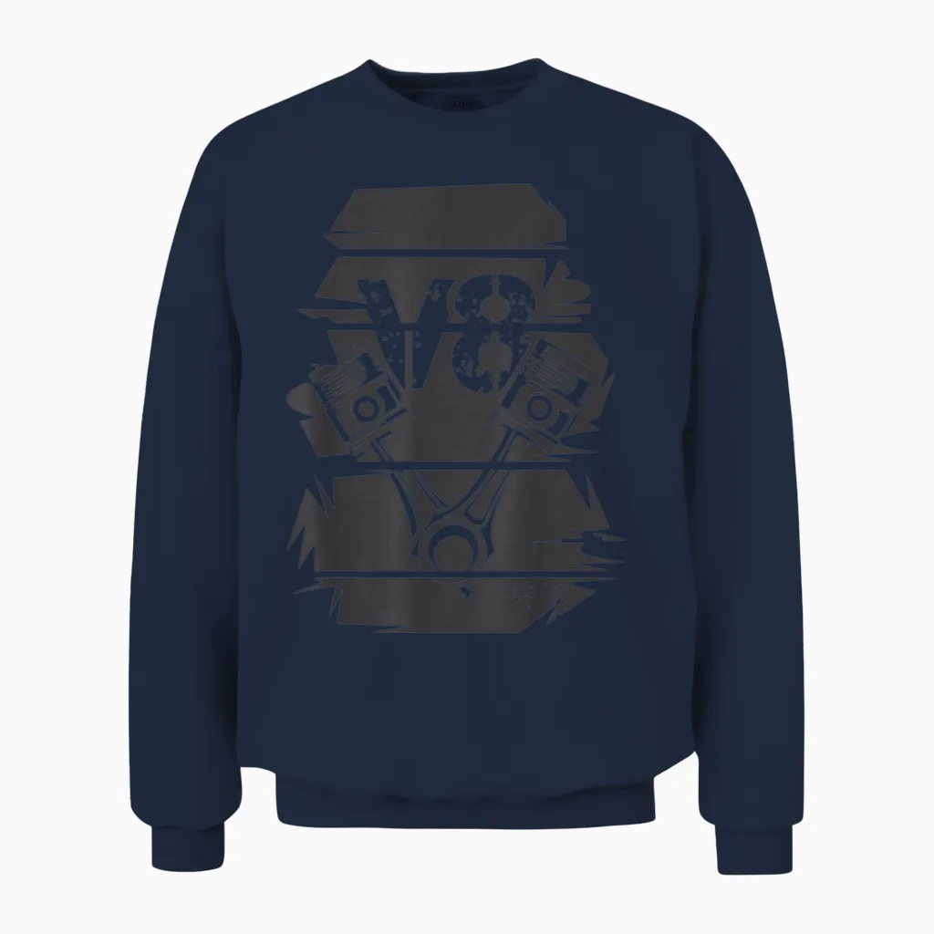 T-Shirt Engine V8 Logo Symbol, Grey, S Unisex Sweatshirt in Navy