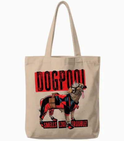 Marvel Studios Deadpool & Wolverine Dogpool Smells Trouble T-Shirt, Black, S Tote Bags - Natural
