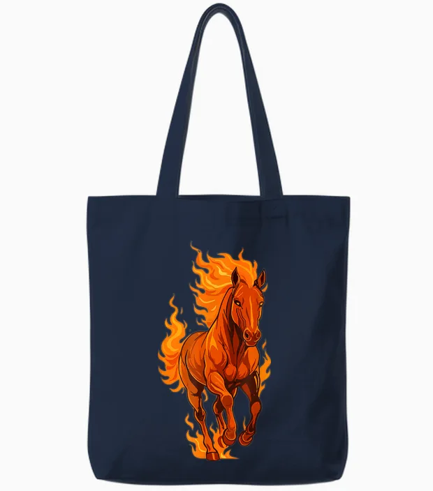 Fire Horse Chinese New Year 2026 Moon Star Sign Festival Tote Bags in Navy