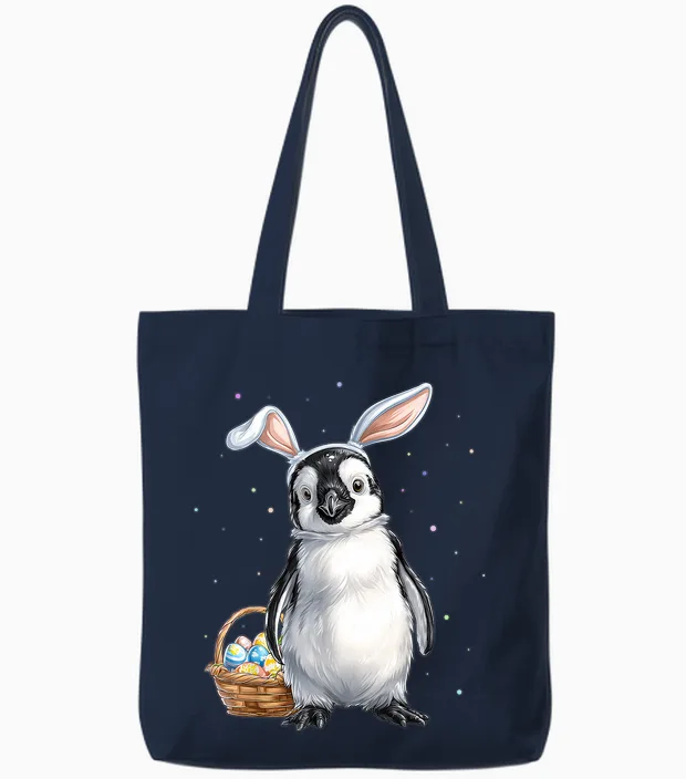 Pinguin Vogel Ostern Haseneier Hasenohren Niedlich Tote Bags in Navy